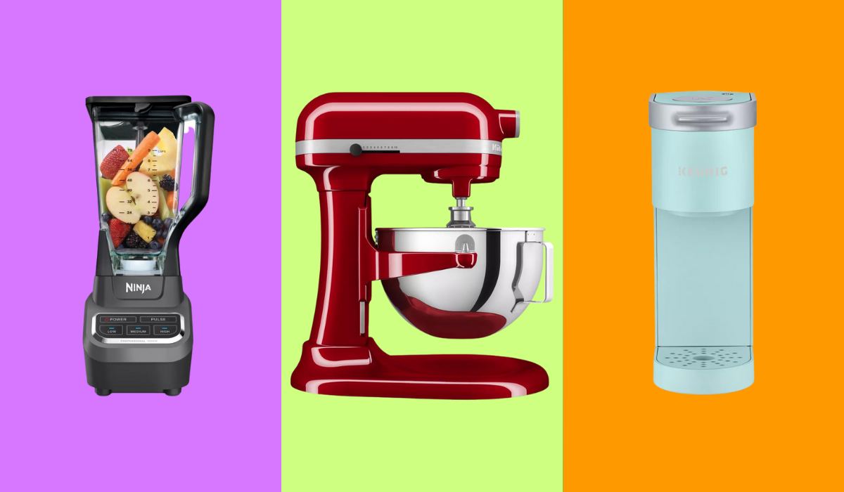 target deals: ninja blender, red kitchenaid stand mixer, blue keurig mini coffee maker