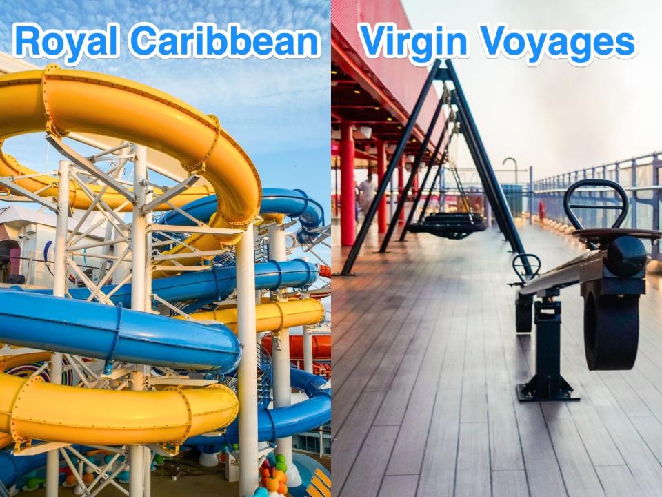 Left: a Royal Caribbean ship. Right: a Virgin Voyages ship
