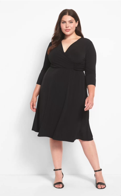 3/4-Sleeve Surplice Fit & Flare Dress