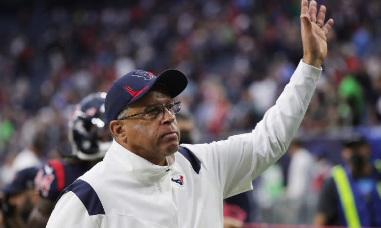 Houston Texans head coach David Culley waves to the crowd.