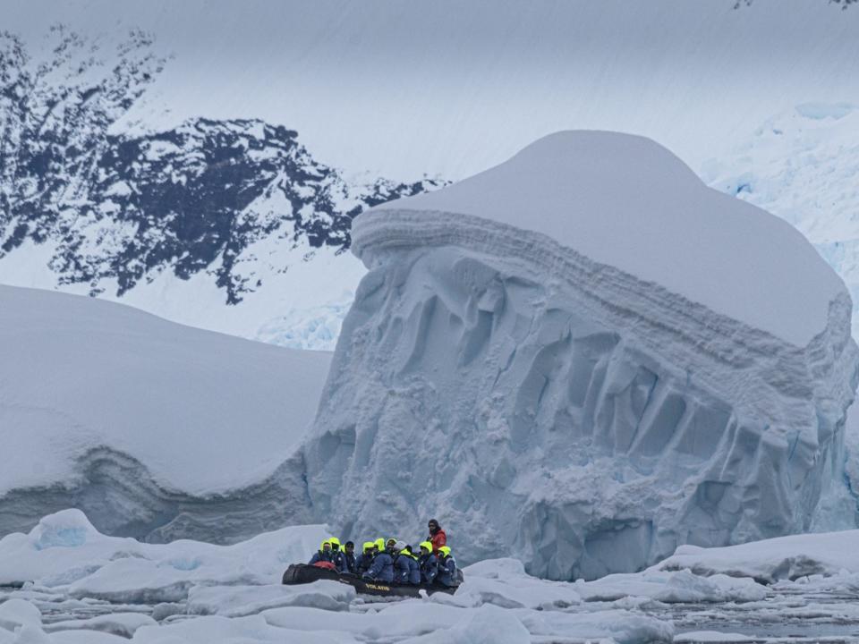 A shot of a zodiac and an iceberg taken by my friend from our zodiac.