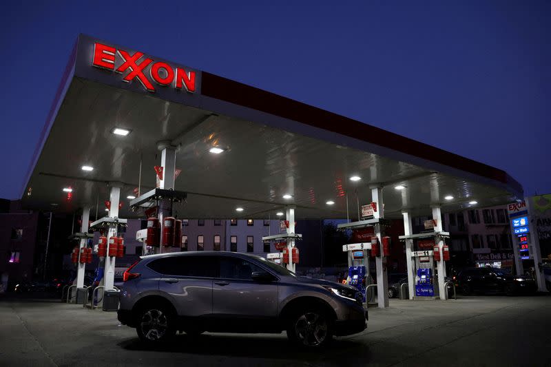 FILE PHOTO: Cars are seen at an Exxon gas station in Brooklyn, New York City