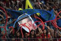 Daniel Padilla's fans cheer for their idol during Princess and I's "The Royal Championship" basketball game between Team Jao and Team Gino held at the Mall of Asia Arena in Pasay city, south of Manila on 20 January 2012.