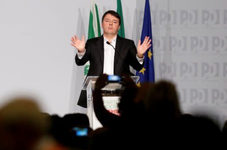 FILE PHOTO: Former Italian Prime Minister Matteo Renzi gestures as he talks during a meeting of Democratic Party (PD) in Rome, Italy February 19, 2017. REUTERS/Remo Casilli/File Photo