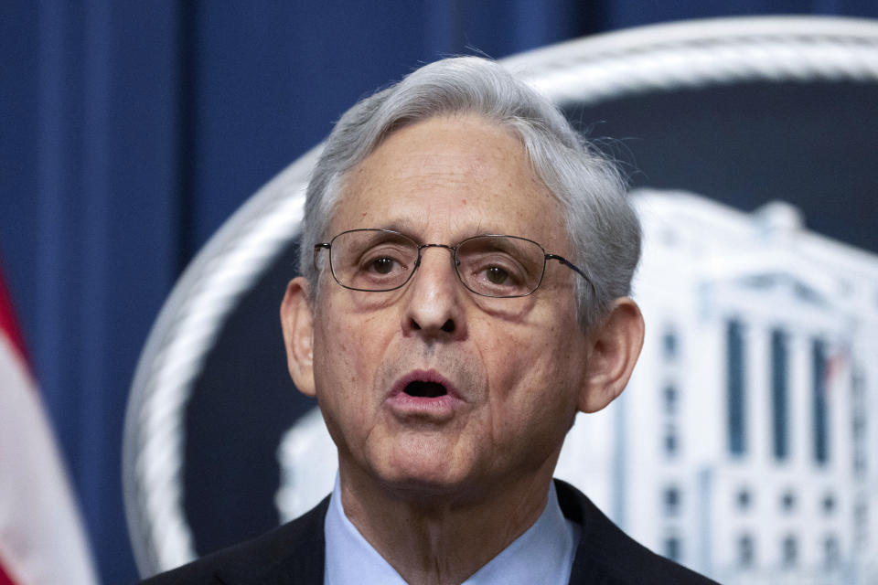 Attorney General Merrick Garland speaks during a news conference at the Department of Justice, Thursday, Jan. 12, 2023, in Washington. Garland has appointed a special counsel to investigate the presence of documents with classified markings found at President Joe Biden’s home in Wilmington, Delaware, and at an office in Washington. (AP Photo/Manuel Balce Ceneta)