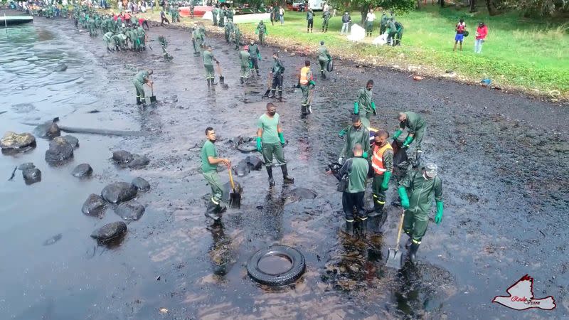 Oil spill after the bulk carrier ship MV Wakashio ran aground on a reef, at Riviere des Creoles, Mauritius