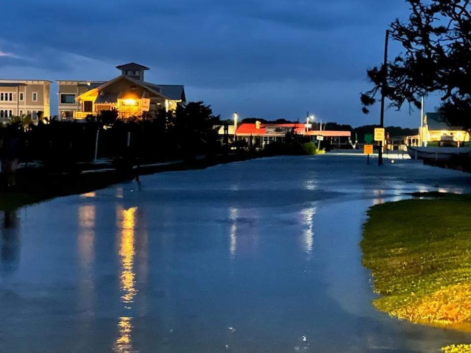 Flooding from Tropical Storm Idalia on Bay Street and the Fishy Fishy Cafe in Southport by Wednesday night.