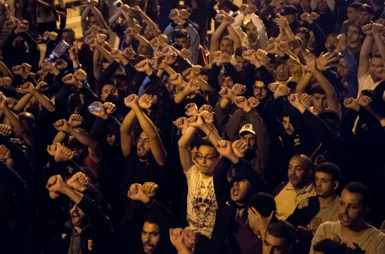 Chanting protestors crowd the streets during a demonstration against corruption, repression and unemployment in the northern city of al-Hoceima on May 28, 2017