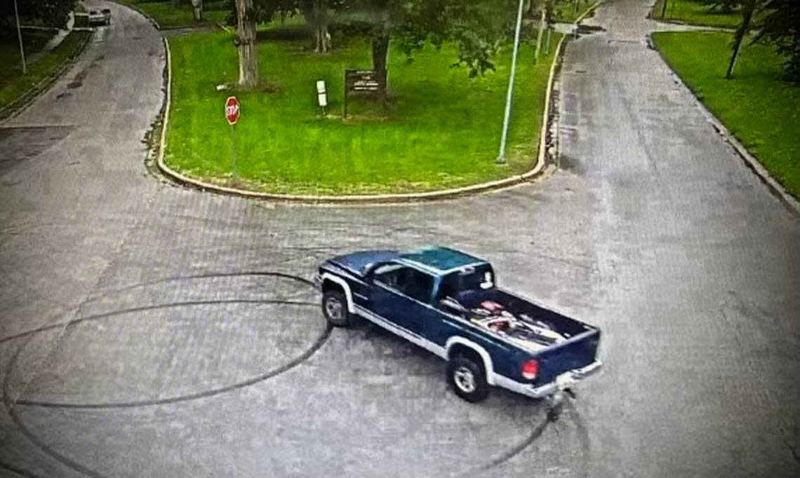 Police have detained a suspect believed to be involved in three shootings Wednesday morning in Kansas City and Grandview. During the search for the suspect, police released this photo of the suspect vehicle, a green Dodge Dakota extended cab truck with gray trim and silver wheels. There is also a large white sticker in the rear window and a lawnmower in the truck bed. The Kansas City Police Department