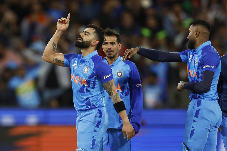 Virat Kohli, pictured here after India's win over Pakistan at the T20 World Cup.