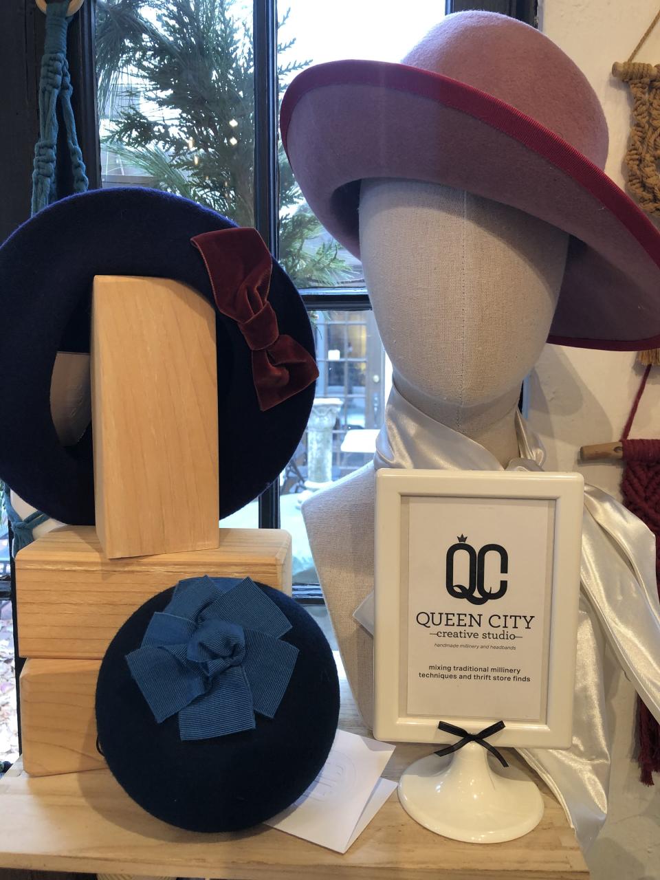 Teri Poindexter of Queen City Creative Studio makes hats using repurposed, thrifted or vintage items.