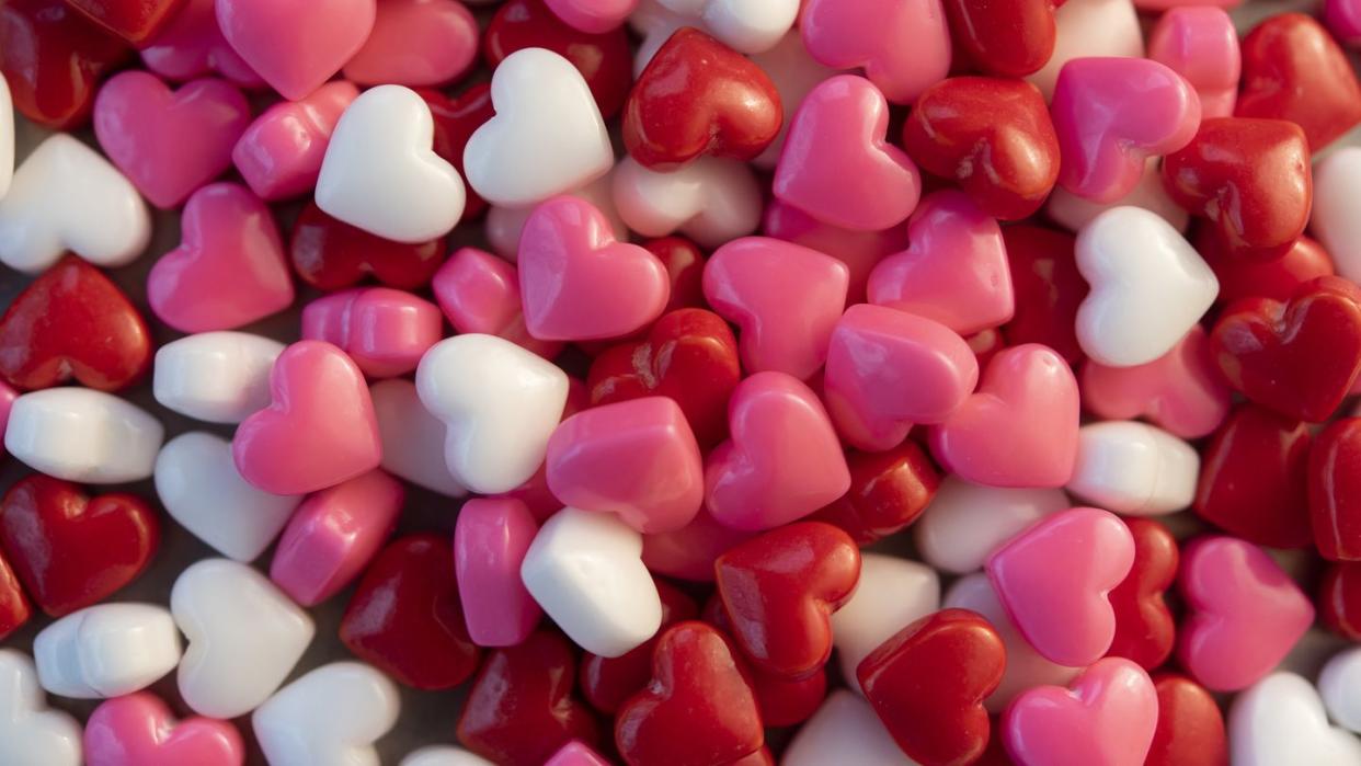 pile of heart shaped candy