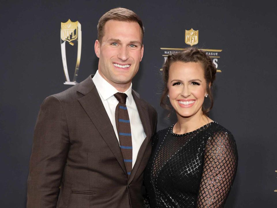 <p>Ethan Miller/Getty</p> Kirk Cousins (L) of the Minnesota Vikings and Julie Cousins attend the 12th annual NFL Honors