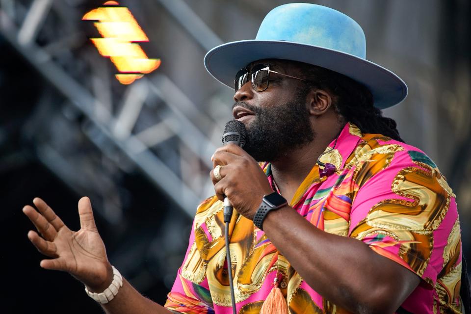 Gramps Morgan performs during the "Let Freedom Sing!" Music City July 4th event on lower Broadway in Nashville, Tenn., Monday, July 4, 2022.