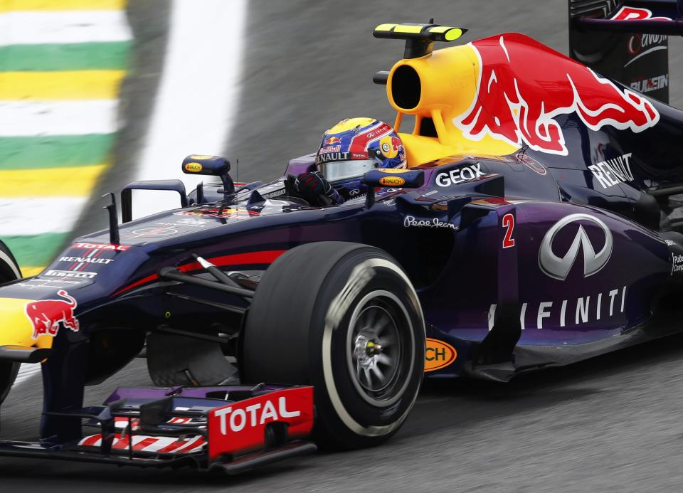 Mark Webber of Australia drives during the Brazilian F1 Grand Prix at the Interlagos circuit in Sao Paulo