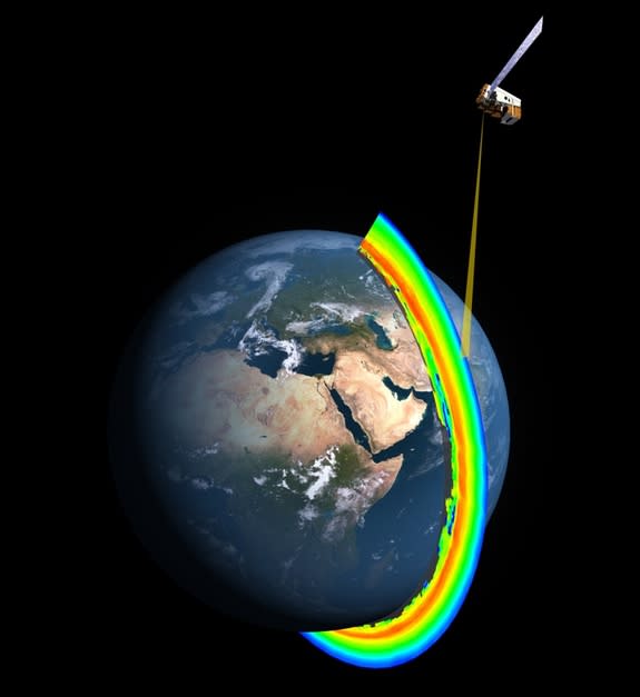 A cross-section of Earth's ozone layer as measured by the limb profiler, part of the Ozone Mapper Profiler Suite that's aboard the Suomi NPP satellite.