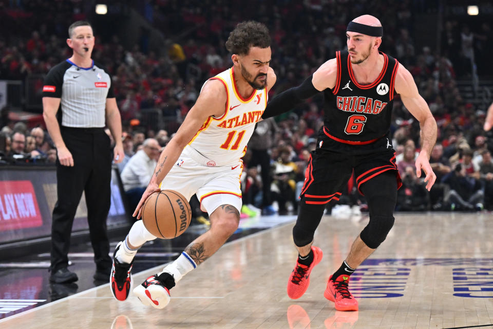 Alex Caruso（防守者）挹注不少心力在防守之上。（NBA Photo by Jamie Sabau/Getty Image）