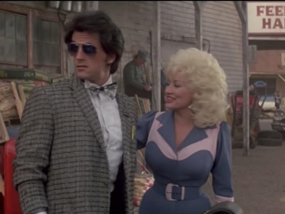 Sylvester Stallone and Dolly Parton dressed character for their movie "Rhinestone."