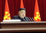 North Korean leader Kim Jong-Un attends the plenary meeting of the Central Committee of the Workers' Party of Korea, in Pyongyang, in a picture taken by North Korea's official Korean Central News Agency on March 31, 2013. North Korea has loaded two mid-range missiles on mobile launchers and hidden them in facilities near its east coast, a report said Friday, fuelling fears of an imminent launch