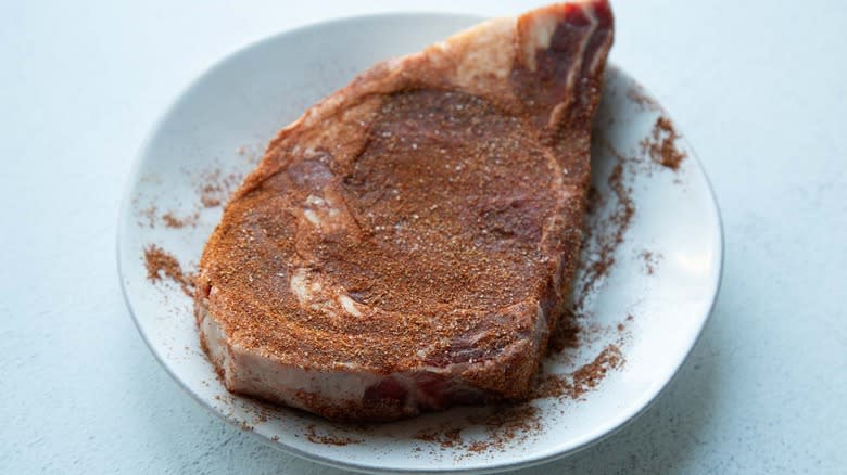 steak rubbed with spice mix