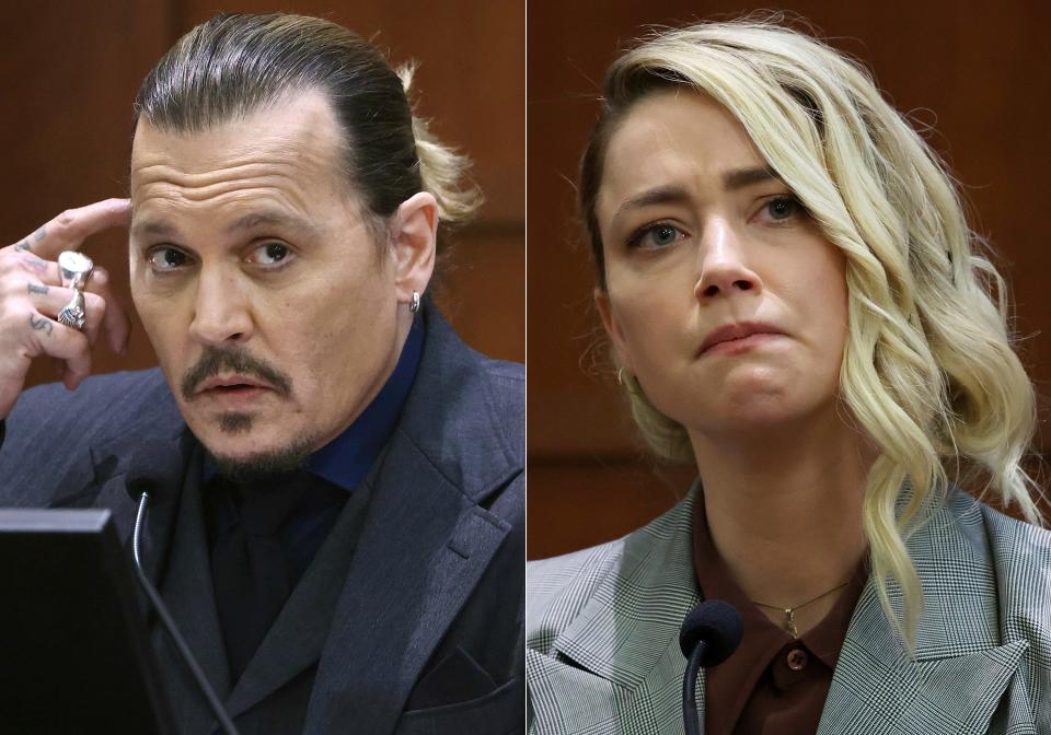 Johnny Depp and Amber Heard – seen here testifying at the Fairfax County Circuit Court in Fairfax, Virginia, on April 21, 2022, and May 26, 2022, respectively – are at the center of a new Netflix docuseries unraveling their defamation trial.