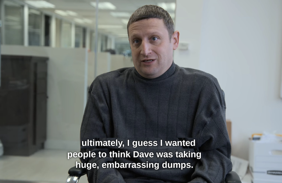 Huge Dumps is hilarious. The idea that someone would go through all the trouble of hiring someone who looks like their fellow co-worker just so people would talk about them taking 