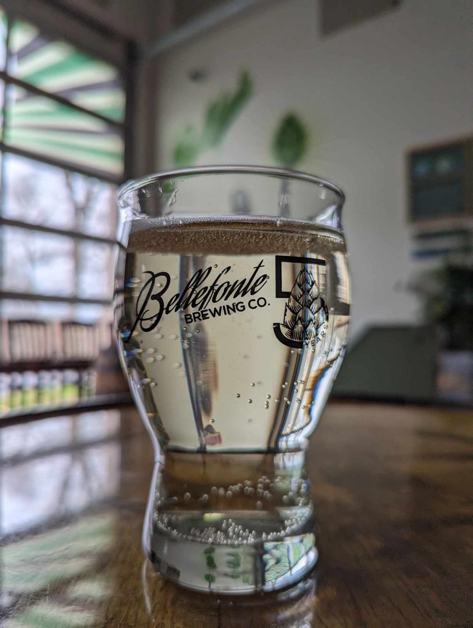 A glass of Bellefonte Brewing Co.'s new Bellefonte Bubbles hard seltzer, which is infused with terpenes. The new seltzer line is currently in development, but test batches are available on tap at both of the brewery's locations.