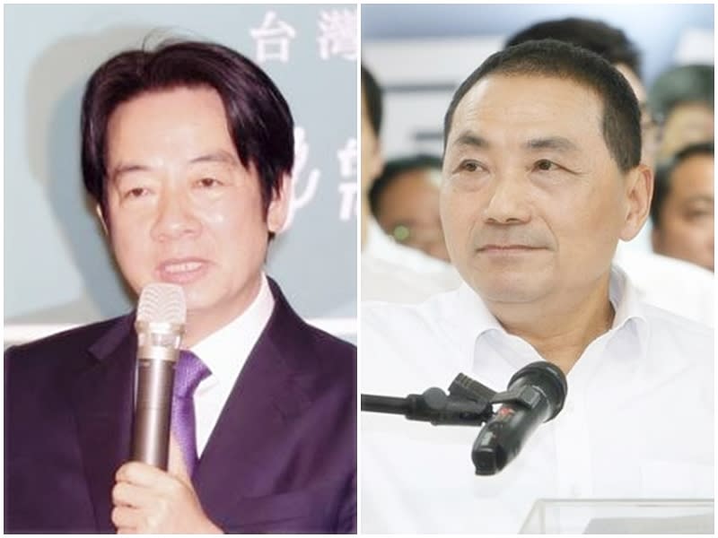 2024大選開戰！國民黨總統參選人侯友宜（右）20日批評民進黨總統參選人賴清德（左）撕裂台灣，賴清德反擊指出，民主自由從來不是國民黨的DNA。（中央社資料照）