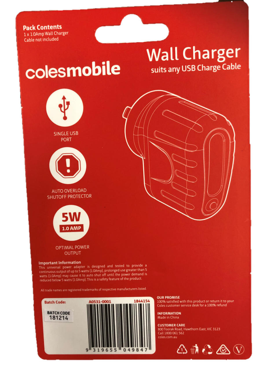 Information about dangerous charger pictured.