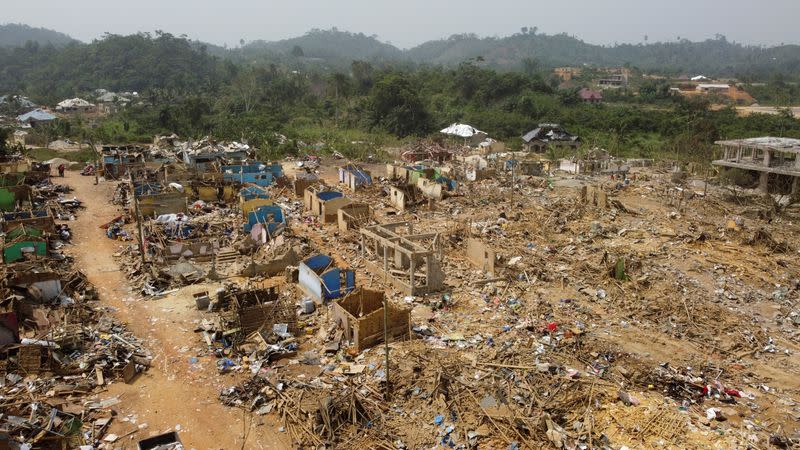 A view shows debris of houses and other buildings that were destroyed in a blast in Apiate