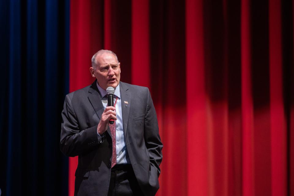 Utah Congressional District 2 representative candidate Quin Denning speaks during the first Congressional District 2 debate at Woods Cross High School in Woods Cross on June 20, 2023. | Ryan Sun, Deseret News