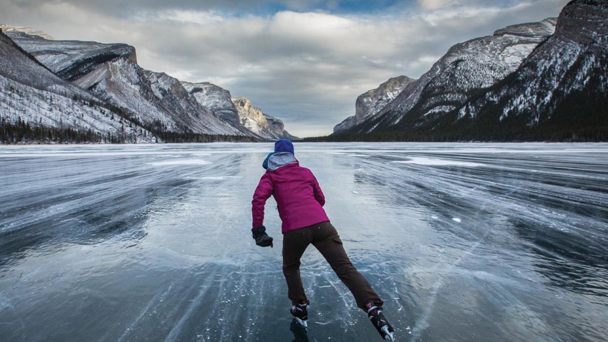 Ice skating on Lake Minnewanka