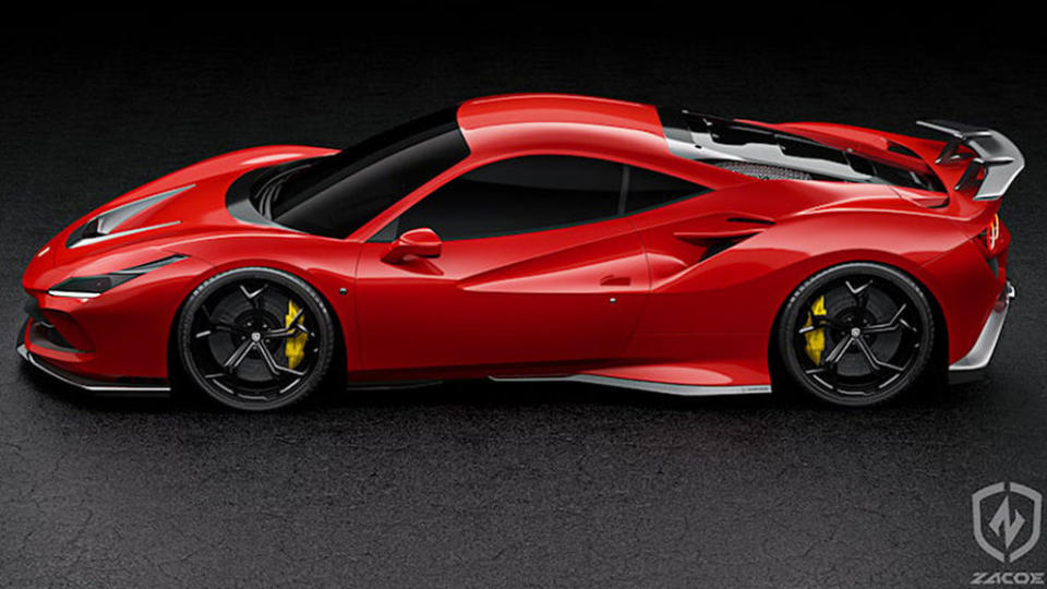 為Ferrari F8 Tributo量身打造的碳纖維空力套件戰鬥指數破表，讓這匹義大利種馬遠比原廠設定要剽悍許多！（圖片來源/ Zacoe Performance）