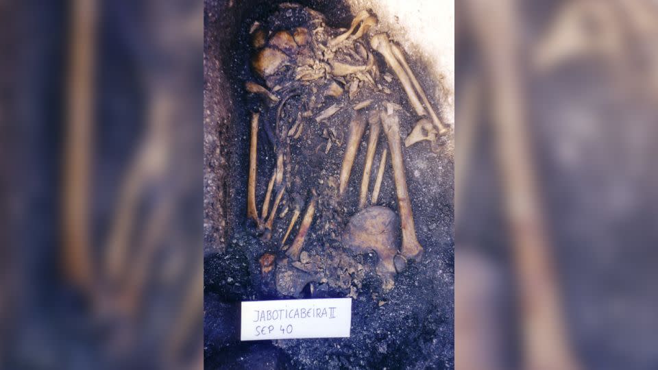 A skeleton found by researchers at Jabuticabeira II is shown.  - Jose Philippines