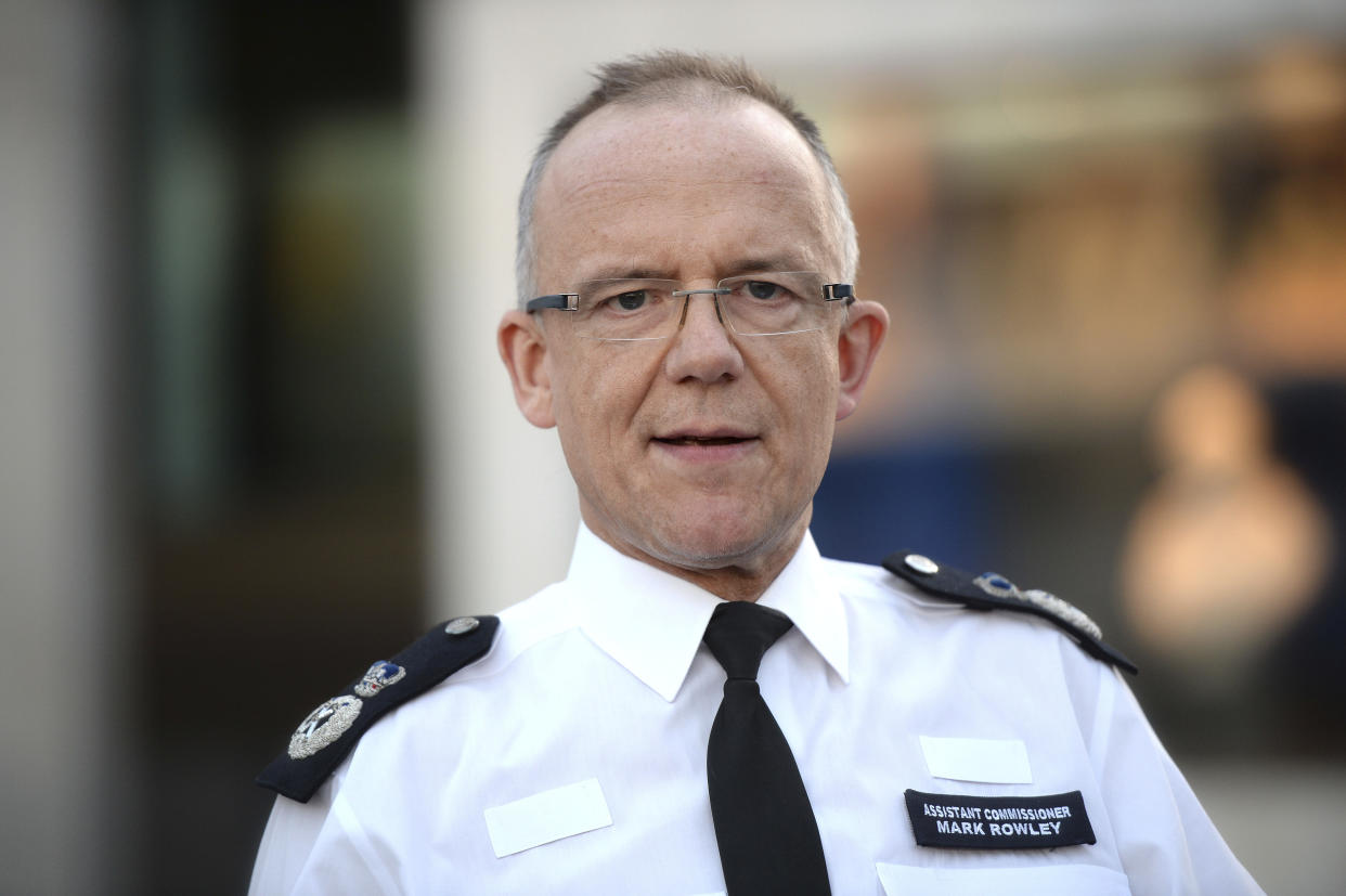 Head of counter-terrorism policing Assistant Commissioner Mark Rowley outside New Scotland Yard, central London giving an update Wednesday March 7, 2018, on the ongoing incident after former Russian double agent Sergei Skripal and his daughter, Yulia, were found critically ill by exposure to an unknown substance in Salisbury, England on Sunday. Assistant Commissioner Rowley said the poisoning was being treated as attempted murder and said the pair had been "targeted specifically". (Kirsty O'Connor/PA via AP)