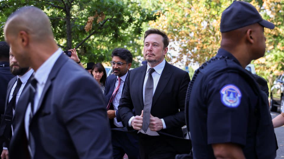 Tesla CEO Elon Musk arrives for a bipartisan Artificial Intelligence (AI) Insight Forum for all U.S. senators hosted by Senate Majority Leader Chuck Schumer (D-NY) at the U.S. Capitol in Washington, U.S., September 13, 2023. - Julia Nikhinson/Reuters