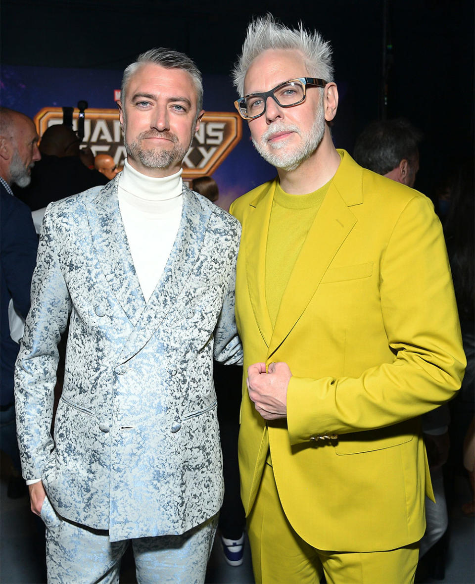 Sean Gunn and James Gunn attend the Guardians of the Galaxy Vol. 3 World Premiere at the Dolby Theatre in Hollywood, California on April 27, 2023.