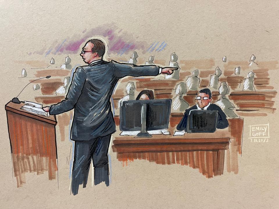 Olshan, pointing to Bowers, during his delivery of the government closing arguments.
