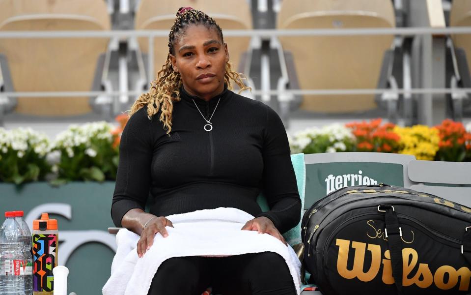 Serena Williams of The United States of America during her Women's Singles first round match against Kristie Ahn of The United States of America on day two of the 2020 French Open at Roland Garros on September 28, 2020 in Paris, France - Stephane Cardinale - Corbis 