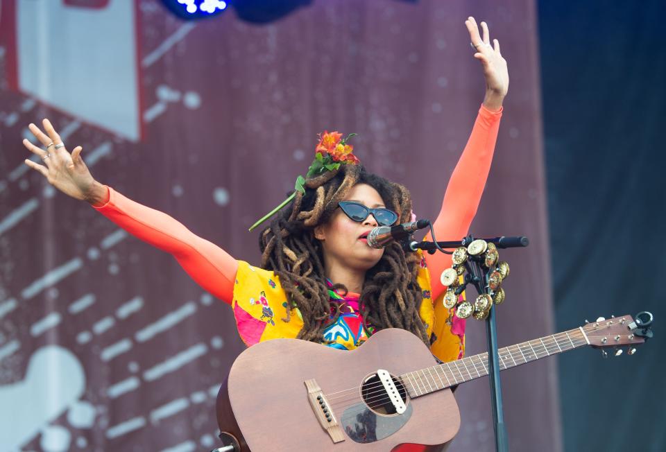 Valerie June performs on the Midnight Sun stage during the first day of the Pilgrimage Music & Cultural Festival at the Park in Harlinsdale in Franklin, Tenn., Saturday, Sept. 25, 2021.