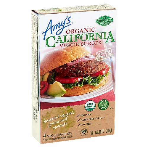 <p><a href="https://www.shoprite.com/sm/pickup/rsid/430/product/amys-organic-california-veggie-burger-00042272000104" rel="nofollow noopener" target="_blank" data-ylk="slk:Shop Now;elm:context_link;itc:0;sec:content-canvas" class="link ">Shop Now</a></p><p>Amy's Organic California Veggie Burger</p><p>$7.49</p><p>shoprite.com</p><span class="copyright">Shoprite</span>