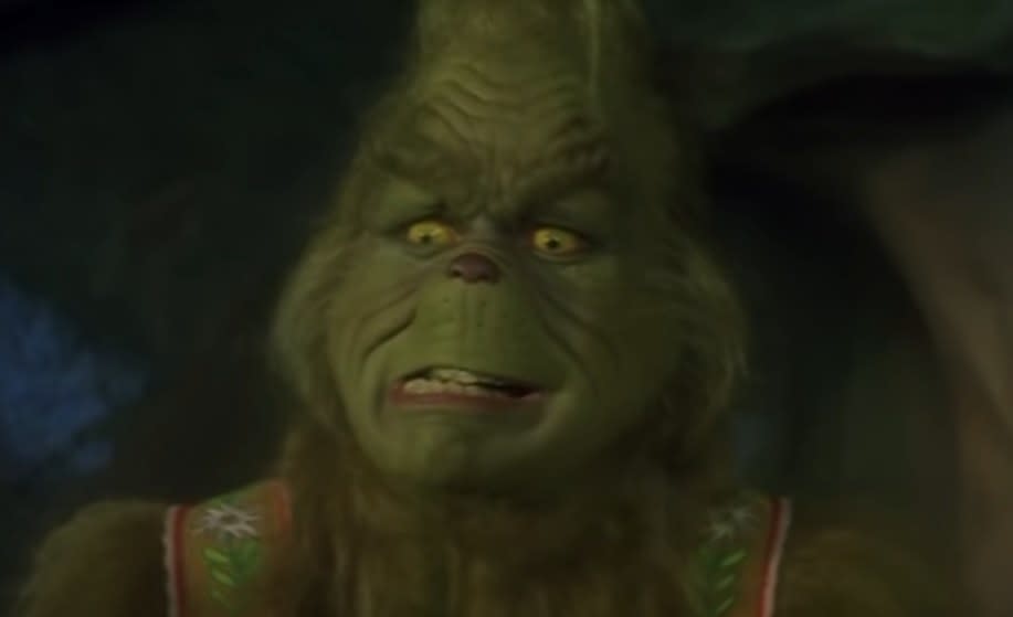The Grinch with a concerned look on his face
