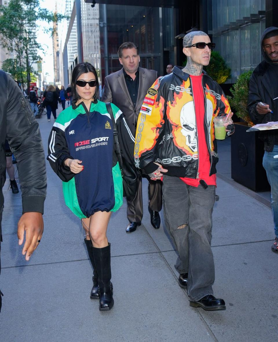 new york, new york may 25 kourtney kardashian and travis barker are seen on may 25, 2023 in new york city photo by gothamgc images