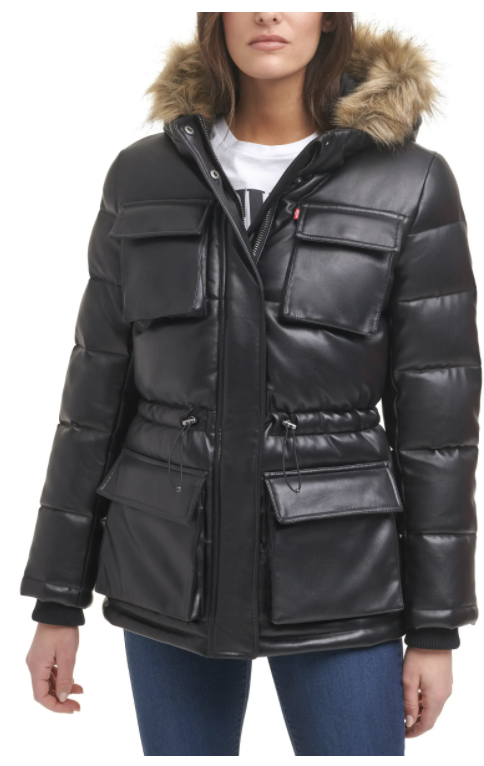 17) Water-Resistant Faux Leather Parka