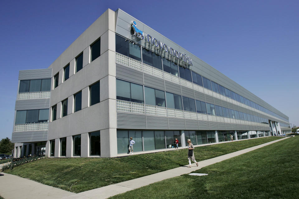 FILE - A view of the former North American headquarters of Novo Nordisk, Inc., in Plainsboro, N.J., on April 24, 2008. Norway's oil fund saw the largest annual return in its history in 2023 led by a strong performance by U.S. technology companies and the Danish weight loss drug manufacturer, Novo Nordisk. (AP Photo/Mel Evans, File)