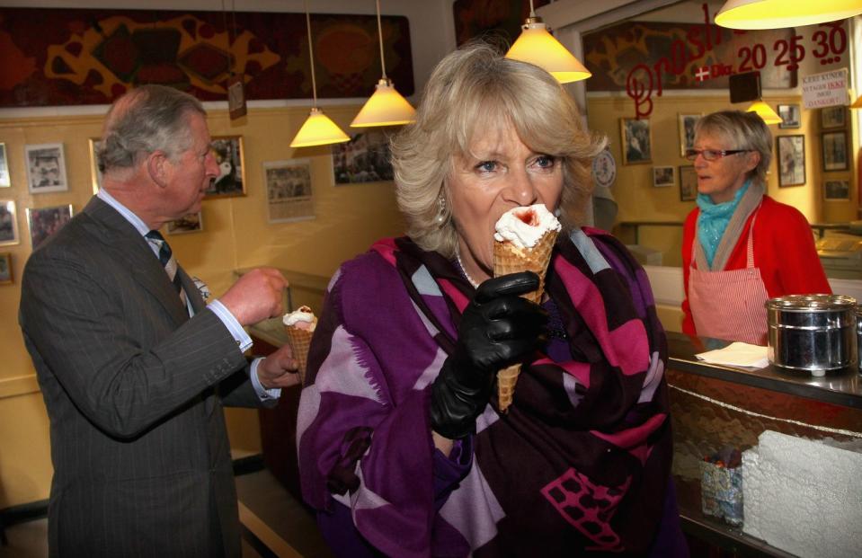 <p>Camilla, Duchess of Cornwall enjoys an ice cream cone in Denmark. </p><p><strong>MORE</strong>:<a href="https://www.townandcountrymag.com/society/tradition/g36892894/kate-middleton-prince-william-royals-ice-cream-photos/" rel="nofollow noopener" target="_blank" data-ylk="slk:Festive Photos of Royals Eating Ice Cream;elm:context_link;itc:0;sec:content-canvas" class="link "> Festive Photos of Royals Eating Ice Cream</a></p>