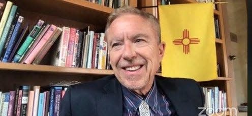 New Mexico Human Services Secretary Dr. David Scrase, who is also the acting head of the state health department, is seen during a livestreamed news conference on Tuesday, Sept. 22, 2020.