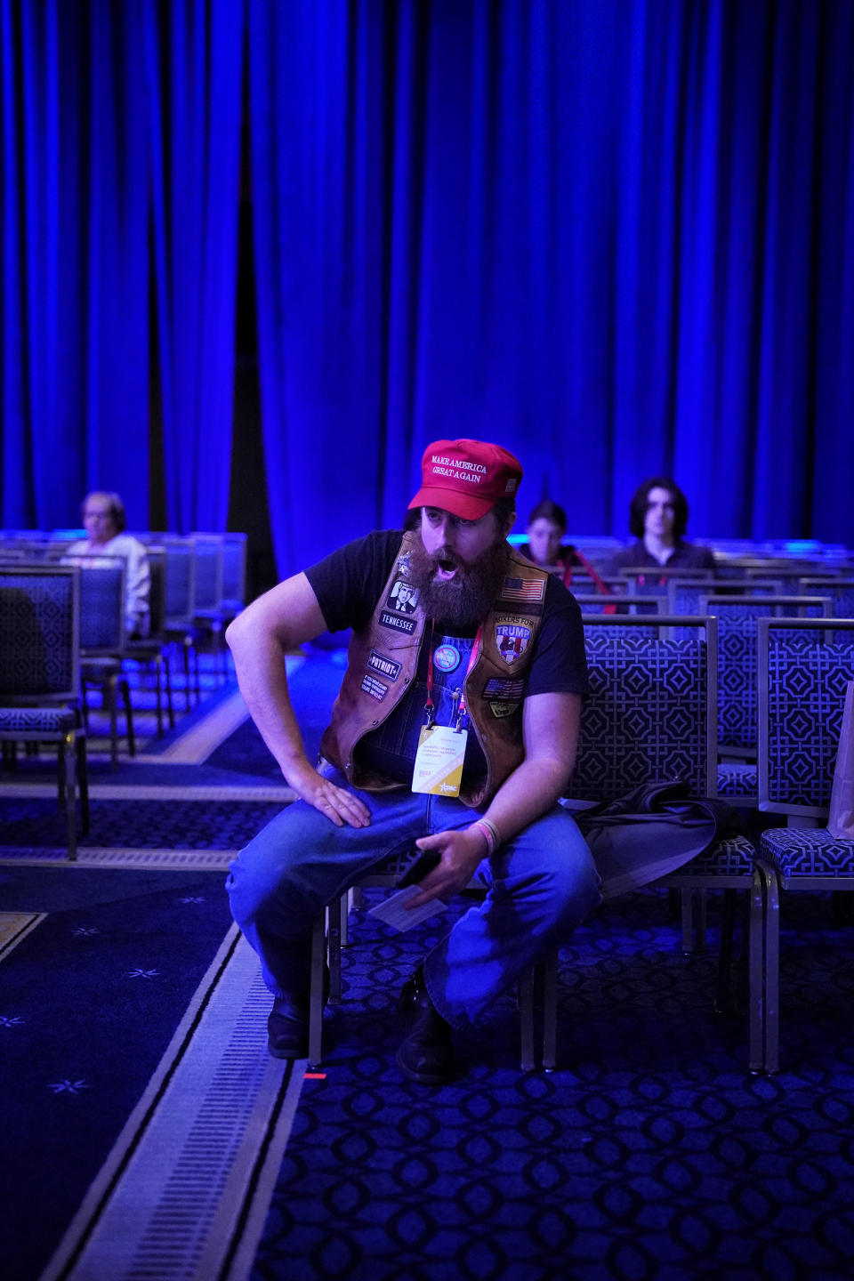 An attendee cheers during Rep. Marjorie Taylor Greene's speech at the CPAC in Fort Washington, Md. (Frank Thorp V / NBC News)