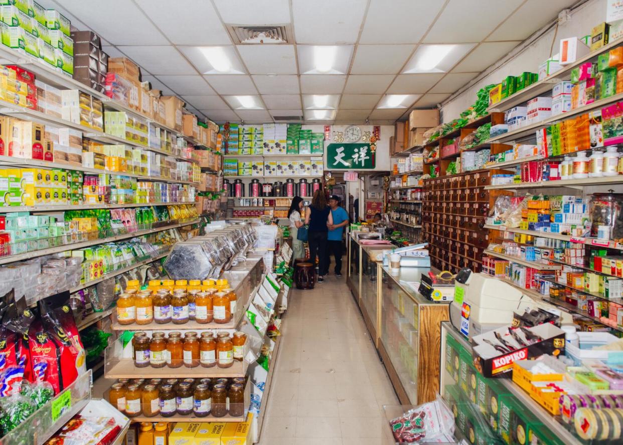 The interior of Tian Xiang, a Chinese herbal remedy shop.