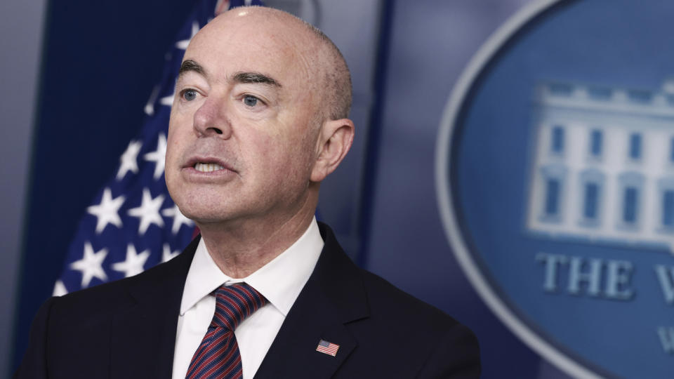 U.S. Homeland Security Secretary Alejandro Mayorkas speaks at a press briefing at the White House on September 24, 2021 in Washington, DC. (Anna Moneymaker/Getty Images)